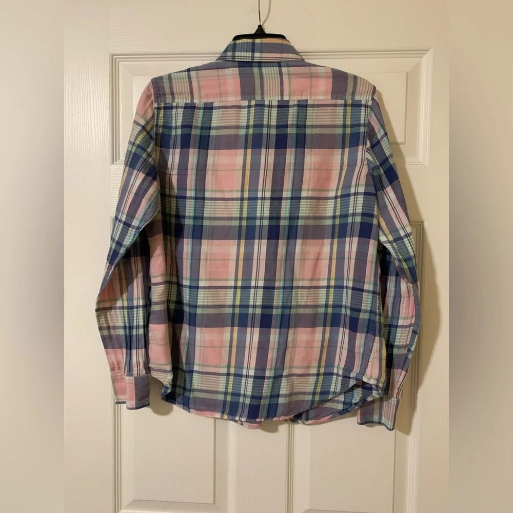 Chaps‎ Denim Pink and Blue Plaid Collared Long Sleeve Button Down Shirt Large